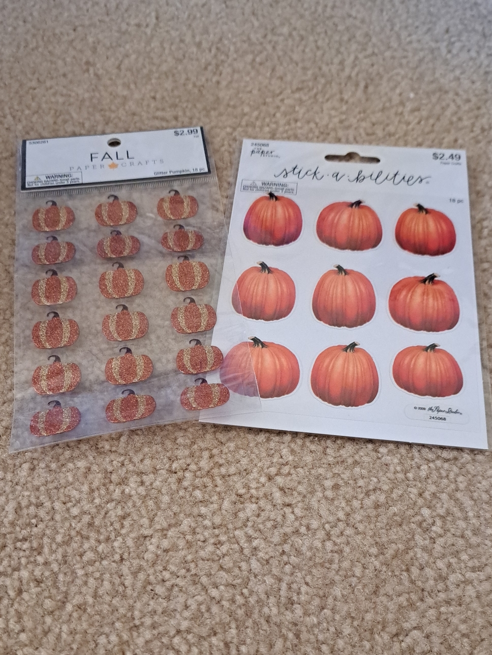 Fall Paper Crafts Pumpkin Stickers - Orange -